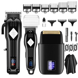 IRUIBEAUTY 3-Piece Cordless Hair Trimmer Set Electric Stainless Steel Blade Rechargeable Barber Hair Beard English Householdcolor: Black