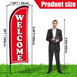 Buryeah 2 Sets Welcome Feather Flag Sign Kit 8 ft Welcome Banners Swooper Flag with Fiberglass Poles and Point Stake for Outdoor Business and Events Promotion(Classic,Red)