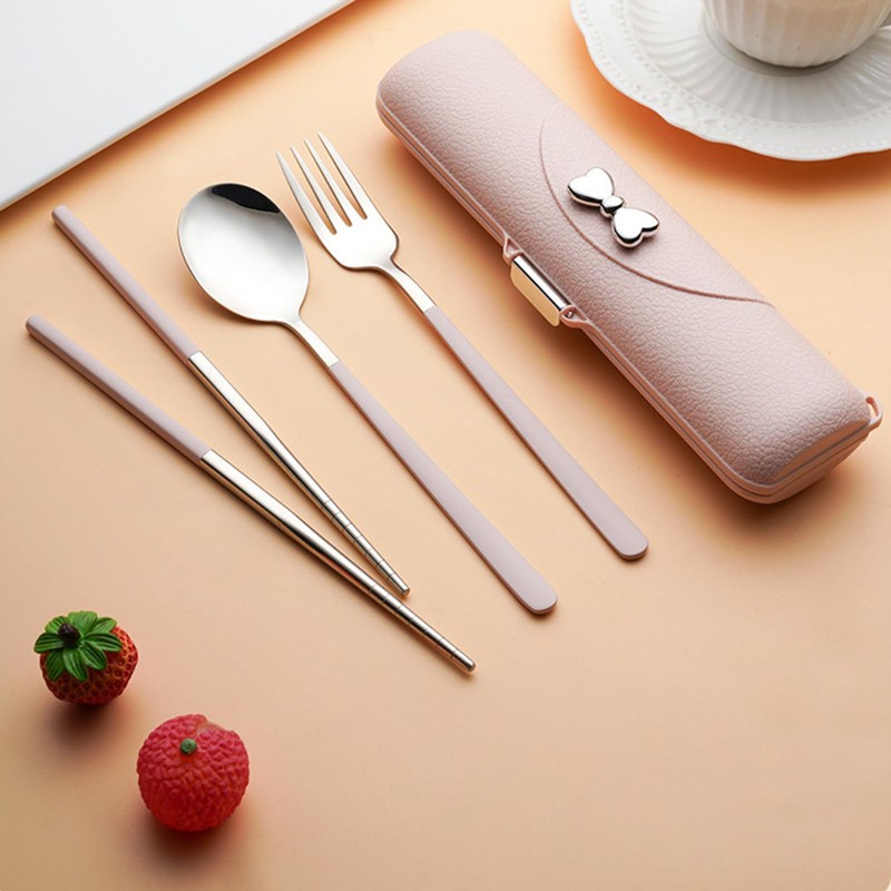Cutlery Set, Stainless Steel, Chopsticks, Fork, Spoon, 3-piece Set, with