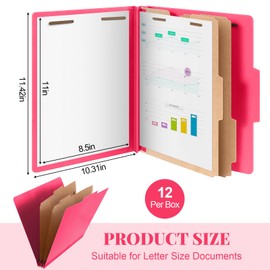 Skyygemm 12 Pcs Classification Folders Bulk 2 Dividers File Folder with Fastener 2 Prongs Letter Size Paper Pressboard File Folders with 3.5 Inch Expansion for Organize Office Document (Hot Pink)