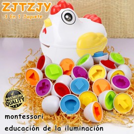 ZJTZJY Juguetes Montessori, Juguetes Educativos para Niños, 12 Huevos de Juguete, Juguetes Sensoriales para Reconocimiento de Colores y Formas para Regalos de Cumpleaños (Clase de Forma)