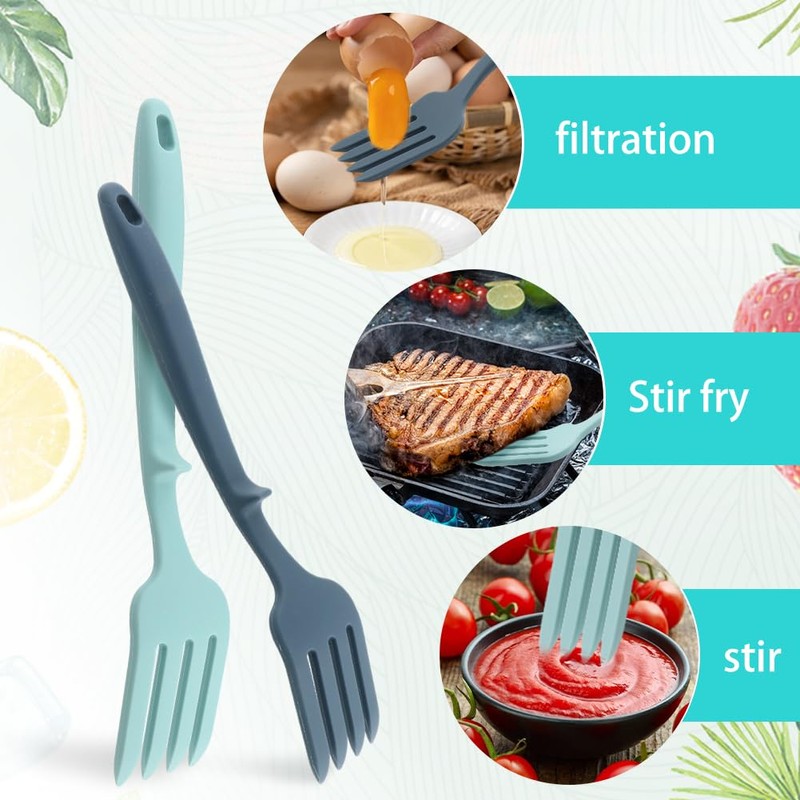 2Pack Silicone Cooking Forks, 11.6 Inch Nonstick Serving Forks for