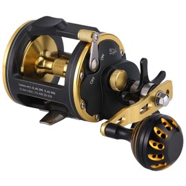 Sougayilang Trolling Reel Saltwater Level Wind Reels, Drag Reels Boat Fishing Ocean Fishing for Sea Bass Grouper Salmon-SHA40-Golden