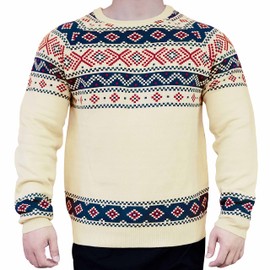 Blueberry Style Men's Women's Fair Isle Christmas Sweater for Pet Parents Owners in Creamy White, Large, Matching Holiday Dog Sweater Available Separately