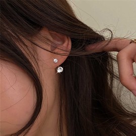 TseenYi Crystal Ear Jacket Earring Silver Rhinestone Jacket Earring Boho CZ Front Back Earring Shiny Crystal Jacket Earring Bridal Rhinestone Stud Earrings Jewellery for Women and Girls