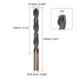QUARKZMAN Jobber Drill Bits 12.5 mm (0.492 Inches) Black Nitride & Gold Titanium Coated M2 High Speed Steel (HSS) Twist Drill Bit for Stainless Steel Aluminium Alloy Metal Pack of 2