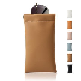 MEIBOOCH Squeeze Top Sunglass Case, New Organosilicon Soft Leather Eyeglass Glass Case Travel Large Sunglasses Pouch (No phrase printed, Brown)