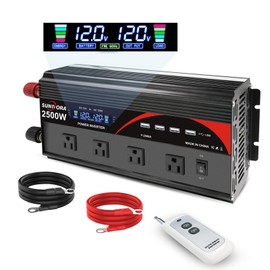 Sunivora 2500 Watt Power Inverter with LCD & Remote Control 12V DC to 110V/120V AC 60HZ Power Converter with 4 Sockets & 4 USB Ports Inverter for Vehicle RV Truck Camping