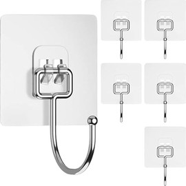 ESENTIA Wall Adhesive Hooks 5 Pack – Heavy Duty Stick-On Hooks (15lb Max), 180° Rotating, No Drill, No Damage Hangers for Kitchen, Bathroom, Home & Office Use