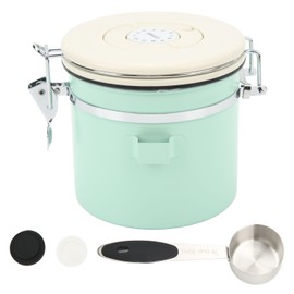 Coffee Canister Mint Green Food Grade Stainless Steel Airtight Coffee Container with Scoop Date Wheel for Tea Nuts 1.2L