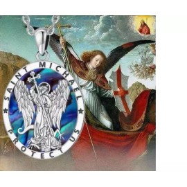 Fashion Jewelry 3D ABALONE ST MICHAEL ARCHANGEL ANGEL Charm On 20" 925 Sterling Silver chain men