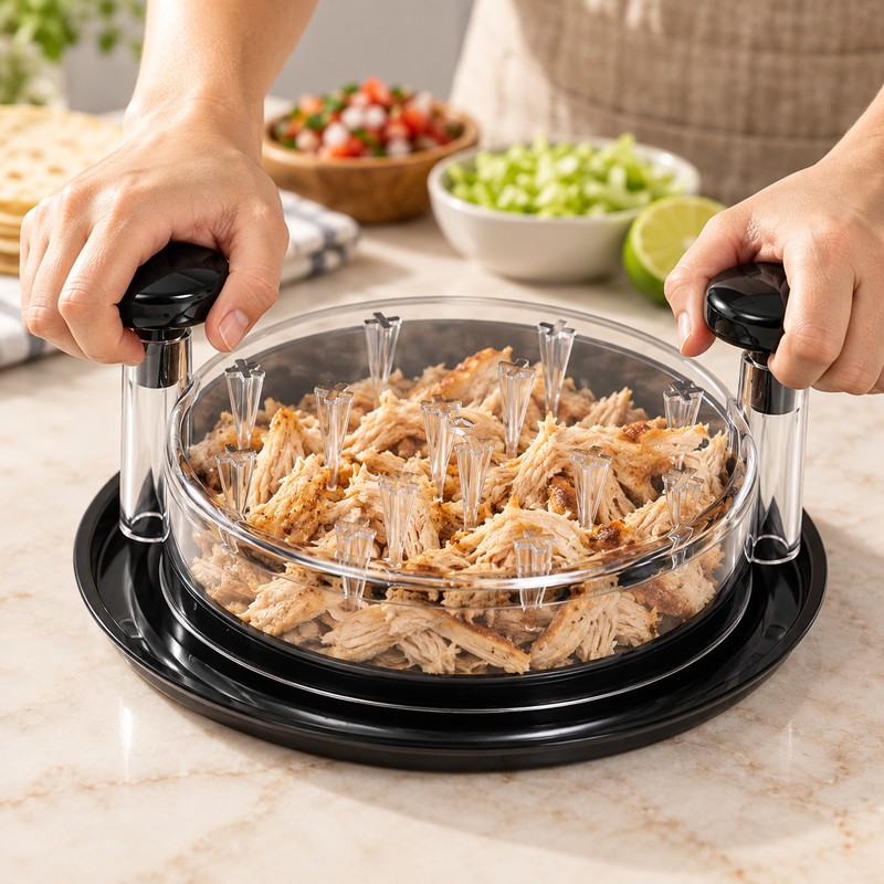 Manual Chicken Shredder Tool for Cooked Meat – Clear-Lid Rotating