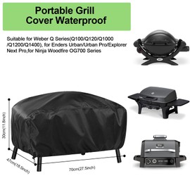 Newbob BBQ Cover for Weber, 70x47x30cm Small Barbecue Cover for Weber Q100/Q120/Q1000/Q1200/Q1400, 420D Oxford Heavy Duty Weatherproof Windproof Anti-UV Barbecue Accessories for Outdoor