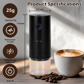 Electric coffee grinder with 38 adjustable grind settings, 1500 mAh rechargeable convenient coffee grinder, an ideal companion for home, travel and office