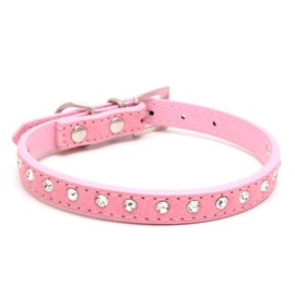 Rhinestone Dog Collar Cute Sparkly Funny Soft Leather Cat Collar Crystal Diamond XXS XS M Puppy Pink XS