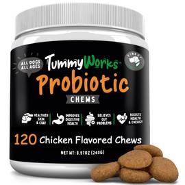 TummyWorks Probiotic 120 Soft Chews for Dogs All Ages - Supports Digestive Health, Relieves Diarrhea, Constipation, Good for Itching, Allergies, Yeast Infections. Added Digestive Enzymes, Made in USA