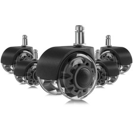 Hirate 2 inch Office Furniture Casters - Heavy Duty Casters for Smooth Rolling, Set of 5 Gaming Swivel Chair Casters, 7/16 inch Stem Dual Rubber Caster Wheels for All Floors, Black