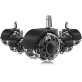 Hirate 2 inch Office Furniture Casters - Heavy Duty Casters for Smooth Rolling, Set of 5 Gaming Swivel Chair Casters, 7/16 inch Stem Dual Rubber Caster Wheels for All Floors, Black