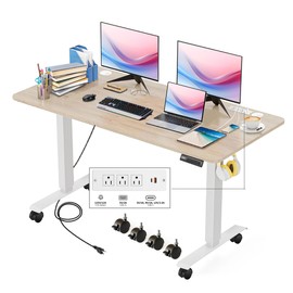 Legooin Electric Standing Adjustable Height Desk 48'' x 24''Sit Stand Desk with Charging Station, 2 USB Ports, 3 Power Outlets, 27''-46'' Lifting Range Computer Workstations(Oak)