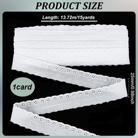 FINGERINSPIRE 15 Yards Cotton Eyelet Lace Trim 1 inch Wide White Cotton Lace Ribbon Wavy Edge Floral Embroidered Sewing Lace Trim for Dresses Clothes Tablecloth Blankets Pillow DIY Decorations