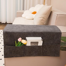 JIAHG Luxurious Chenille Sofa Armrest Organizer with 3 Side Pockets Universal Couch Armchair Caddy Storage Bag Armrest Cover Tidy Table Space Saver for TV Remote Control Magazines Glasses (Deep Grey)