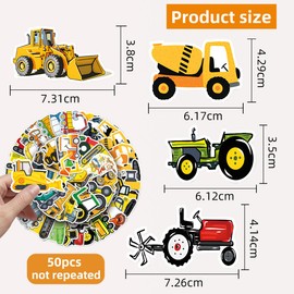 50 Piece Excavator Sticker Set, Waterproof Car Tractor Sticker, Car Construction Machinery Tractor Sticker, Creative DIY for Laptop, Mobile Phones, Skateboard, Luggage etc., Suitable for Adults and