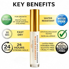 Pegamento Transparente para Pestañas 2 En 1 Con Biotina para Crecimiento de Pestañas; Ojos Sensibles; Sujeción Fuerte y Fácil de Cepillar para Extensiones de Pestañas Postizas, Pestañ