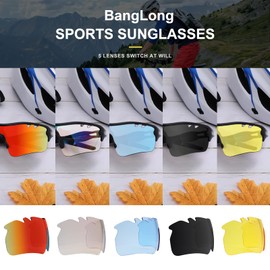 Polarized Sports Sunglasses Cycling Sun Glasses for Men Women with 5 Interchangeable Lenes for Running Baseball Golf Driving