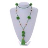 Avalaya Long Spring Green Glass Bead Pom Pom Tassel Necklace/