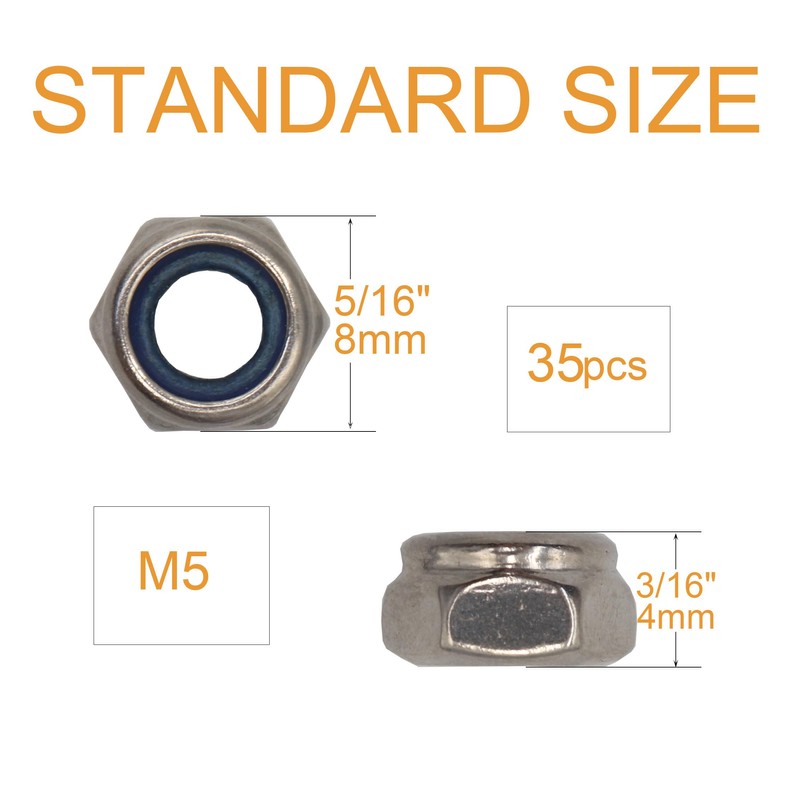 BinifiMux 35Pcs M5 x 0.8mm Stainless Steel Self-Lock Nylon Inserted