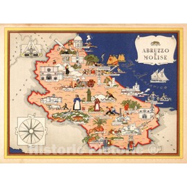 Historic Pictoric Map : Italy, Guide Book, Abruzzo e Molise. 1938, Antique Vintage Reproduction : 30in x 24in