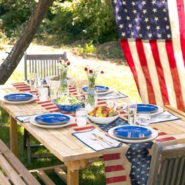 4th of July Table Runner Vintage American Flag Stars Patriotic Memorial Day Table Runners Red White Blue Striped Independence Day Kitchen Dining Table Decor for Indoor Outdoor Home Party 13x72 inch
