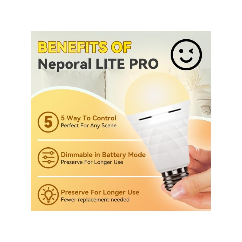 Neporal LITE PRO Rechargeable Light Bulbs, 2600mAh Large Battery Backup