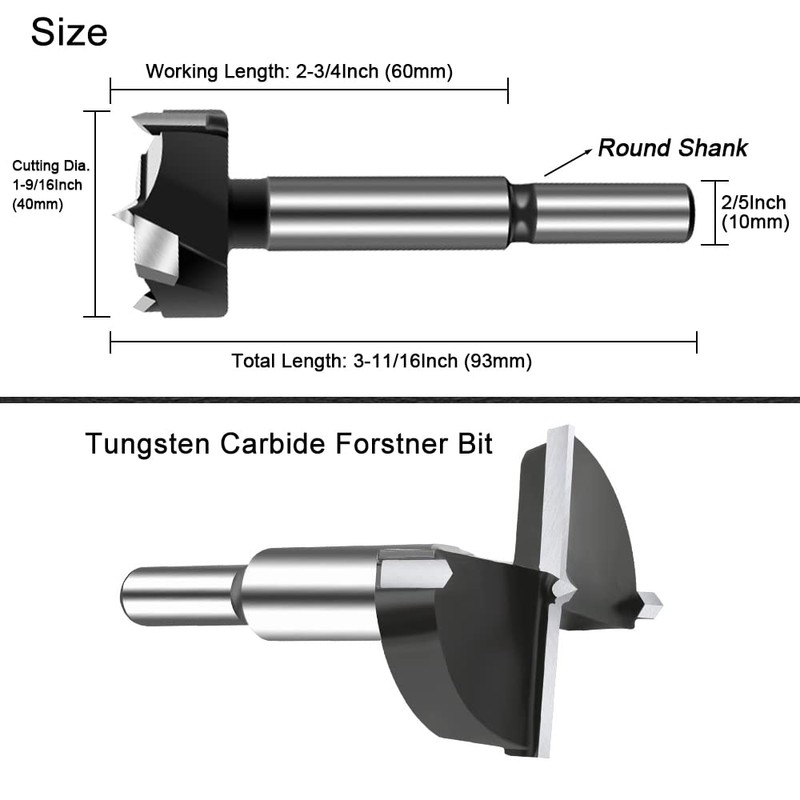 NICAVKIT 1-9/16 Inch Carbide Forstner Drill Bit, Carbide Tipped Forstner