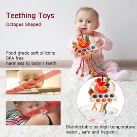 QINGBAO Baby Toys 6 to 12 Months, Sensory & Montessori Toys for 1 Year Old, Octopus Pull String Toys, Travel & Teething Toys for Car Seat, Baby Girl Boy Gifts for 6, 9, 12, 18 Months Infant Toddler