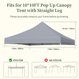 10x10 Canopy Replacement Top Cover for Pop Up Canopy Tent, Industry-Leading 3000mm Water Resistance, 500D Heavy Duty Waterproof with Silver Coating, UV Protection, 4 Sandbags, Gray