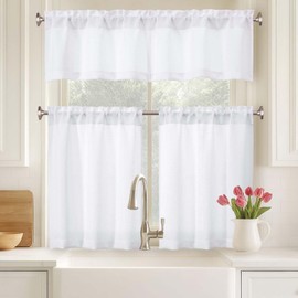 Ebesto White Kitchen Curtains 36 Inch Length 2 Panels, Light Filtering Farmhouse Kitchen Curtains Tiers for Bathroom RV Camper, Dual Rod Pocket Small Cafe Window Curtain Over Sink, 2x30Wx36L Inches