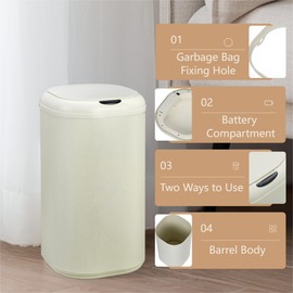ChicHabitat Smart Kitchen Trash Can with Lid, 8 Gallon Automatic Touchless Motion Sensor Garbage Can, 30L Stainless Steel Waste Bin for Home Bathroom Office, Cream White
