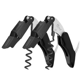 U Chef Sacacorchos de acero inoxidable, destapador/destapa corchos multifuncional premium color negro, saca corchos profesional perfecto para destapar botellas de vino, cervezas y refrescos (2)