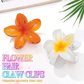 BARTOSI Flower Hair Claw Clips Hawaiian Plumeria Claw Clips Medium Floral Hair Clip Tropical Beach Hair Accessories for Women (Pack of 2) (C-Red & Orange)