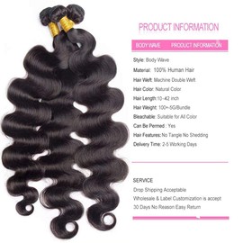 Human Hair Bundle 38 inch Brizilian Hair Bundle Body Wave Bundle 12A Unprocessed Remy Hair Single Bundle Brazilian Body Wave 1 Bundle (Natura black)