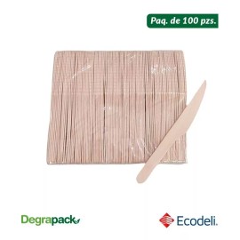 Degrapack Paq C/100 Pzs De Cuchillo Desechable De Madera Biodegradable