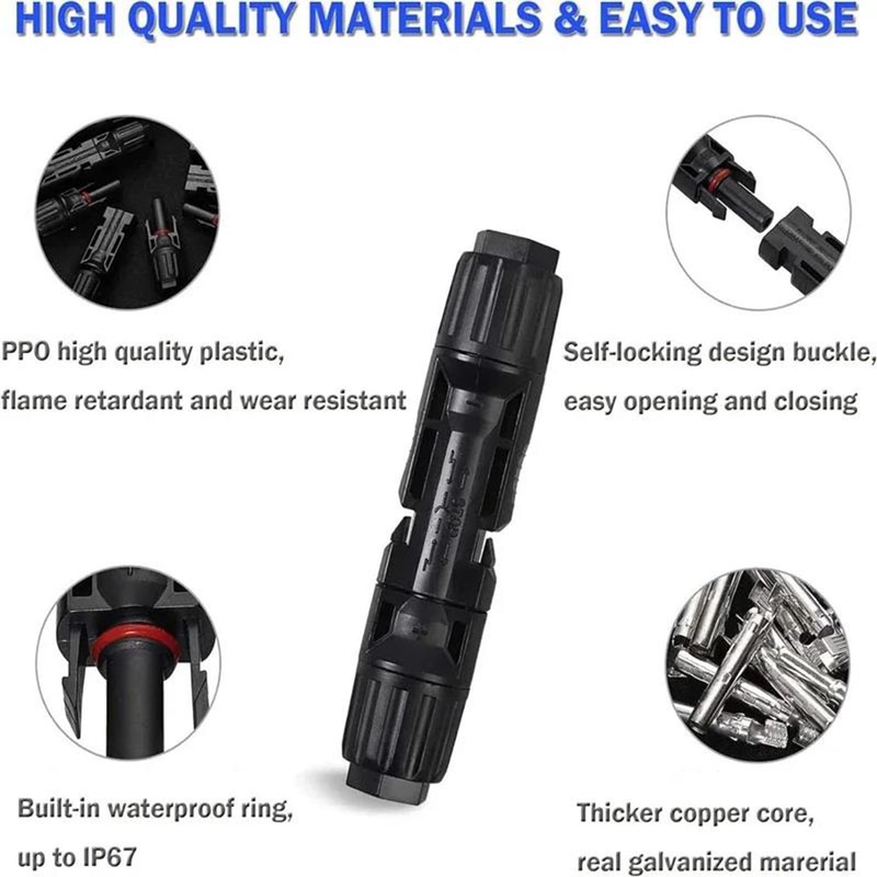 MC4 Solar Plug Set, 5 Pairs IP67 Waterproof, PV Connector