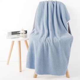 Premium Pineapple Grid Thick Soft Absorbent Coral Beach & Bath Towel Velvet Smog Blue + 70*140 4ea