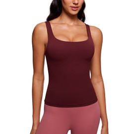 CRZ YOGA Butterluxe Workout Tank Tops for Women U Neck Padded Crop Tops Athletic Camisole Tops with Built in Bra Red Merlot Medium