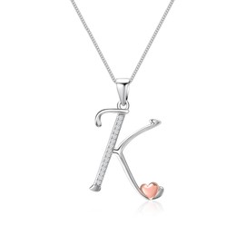 Mesovor 925 Sterling Silver Initial Necklace for Women, Dainty Sterling Silver Letter Cubic Zirconia Necklace Jewelry Gifts for family Mother Sister Wife (Letter-K)
