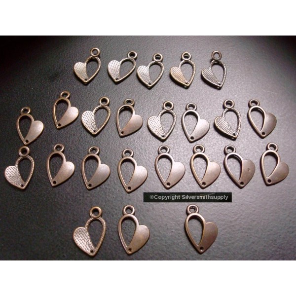Silversmithsupply.com 24 OPEN Heart shaped ant copper plated pendants charms