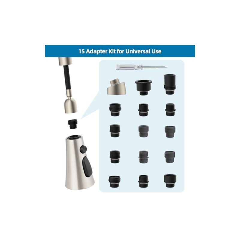 Kitchen Faucet Head Replacement with 15 Adapter Kit Compatible with