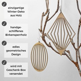 SKONIDA Design Wooden Christmas Tree Decorations - Elegant Nordic Wooden Decoration in Set of 3 (Set A) - Minimalist Geometric Christmas Decoration in Vintage Look - in Stylish Gift Box