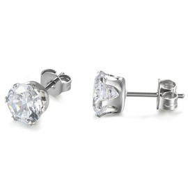 JewelryWe Women's Hypoallergenic Stainless Steel Round Clear Cubic Zirconia Piercing Stud Earrings